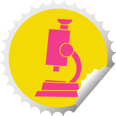 Bir insan tarafından çizilmiş bir bilim mikroskobunun dairesel soyma etiketi.