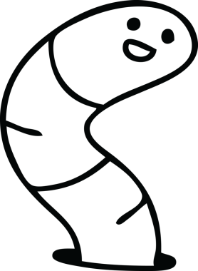 Bir insan tarafından çizilmiş garip çizgi film solucanı.