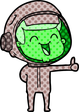 Bir insan tarafından çizilmiş mutlu astronot çizgi filmi.