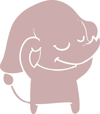 Bir insan tarafından çizilmiş düz renk çizgi film gülümseyen fil.