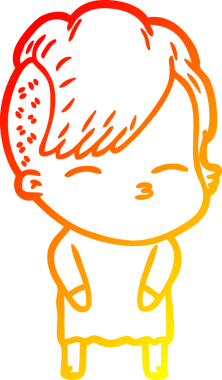 Bir insan tarafından çizilmiş çizgi film karakteri şaşı bir kızın sıcak çizgi çizimi