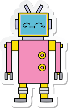 Bir insan tarafından çizilmiş şirin çizgi film robotunun çıkartması.