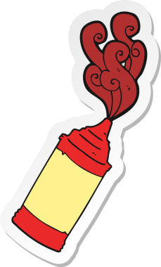 Bir insan tarafından çizilmiş ketçap şişesinin çıkartması.