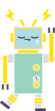 Bir insan tarafından çizilmiş düz renkli bir robot karikatürü