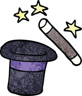 Karalama sihirbazları bir insan tarafından çizilmiş şapka ve değnek.