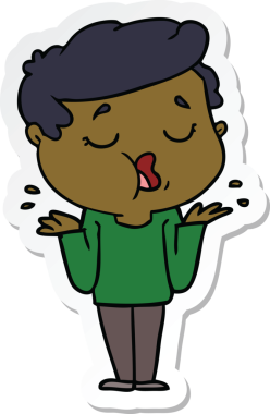 Bir insan tarafından çizilmiş, konuşan ve omuz silken bir çizgi film karakterinin çıkartması.