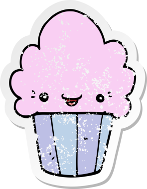 Bir insan tarafından çizilmiş karikatür kapkekinin sıkıntılı çıkartması.