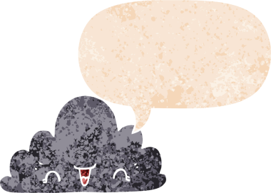 Bir insan tarafından çizilmiş grunge sıkıntılı retro biçiminde konuşma baloncuğu ile sevimli çizgi film bulutu