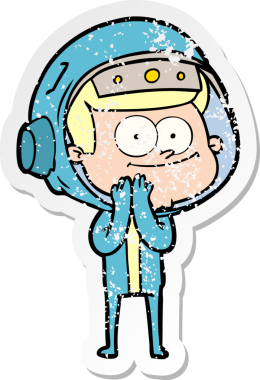 Bir insan tarafından çizilmiş mutlu bir astronot karikatürü.