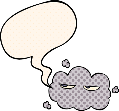 Bir insan tarafından çizilmiş çizgi roman tarzında konuşma baloncuğu olan şirin bir çizgi film bulutu.