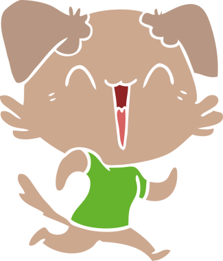 Mutlu küçük köpek düz renkli çizgi film bir insan tarafından çizildi.