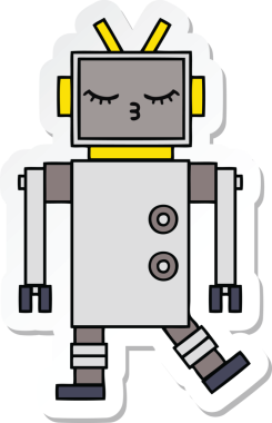 Bir insan tarafından çizilmiş şirin çizgi film robotunun çıkartması.