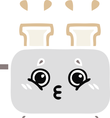 Bir insan tarafından çizilmiş bir tost makinesinin düz renkli retro karikatürü