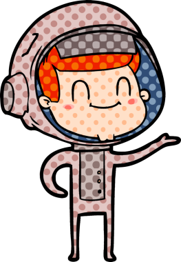 Bir insan tarafından çizilmiş mutlu astronot çizgi filmi.