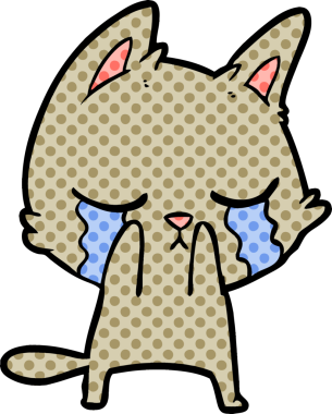 Bir insan tarafından çizilmiş ağlayan çizgi film kedisi.