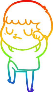 Gökkuşağı gradyan çizgi çizimi bir insan tarafından çizilmiş huysuz bir çocuk