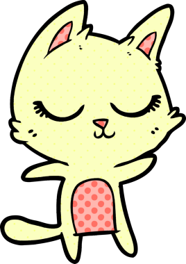 Bir insan tarafından çizilmiş sakin çizgi film kedisi.