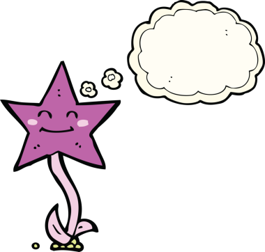 Bir insan tarafından çizilmiş düşünce baloncuklu çizgi film yıldızı çiçeği