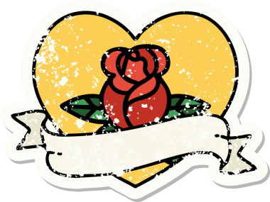 Bir insan tarafından çizilmiş, geleneksel bir kalp dövmesi, gül ve bayrak şeklinde.