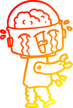 Bir insan tarafından çizilmiş, karikatür ağlayan robot çizimi.