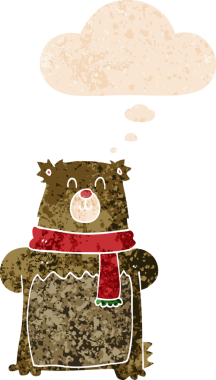 Düşünce baloncuğu ve grunge ile çizgi film ayısı bir insan tarafından çizilmiş tedirgin geçmiş doku