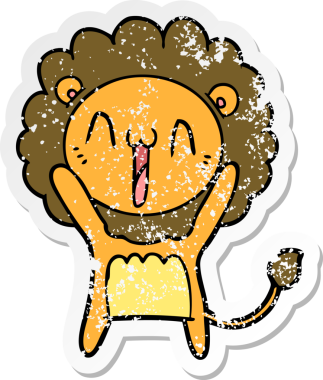 Bir insan tarafından çizilmiş mutlu çizgi film aslanının sıkıntılı çıkartması.