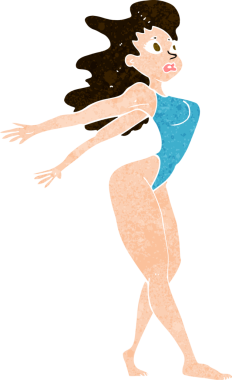 Bir insan tarafından çizilmiş mayolu seksi bir kadın.