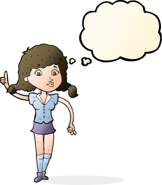 Bir insan tarafından çizilmiş düşünce baloncuğu olan güzel bir kadın.