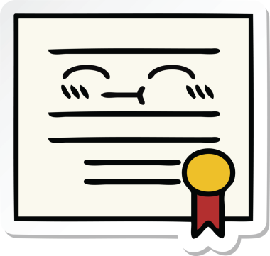 Bir insan tarafından çizilmiş şirin bir karikatür mezuniyet diplomasının çıkartması.