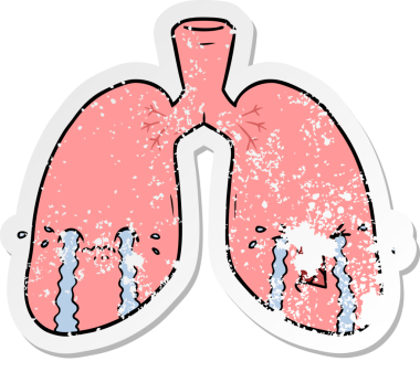 Bir insan tarafından çizilmiş ağlayan karikatür akciğeri etiketi.
