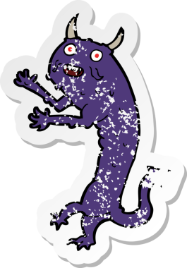 Bir insan tarafından çizilmiş karikatür şeytanının gerilmiş çıkartması.