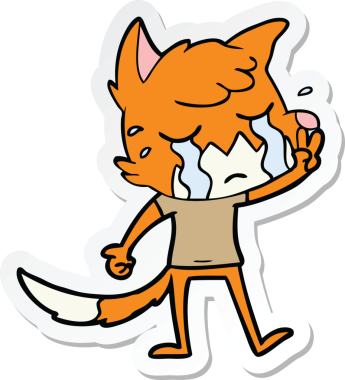 Bir insan tarafından çizilmiş ağlayan bir tilki çizgi filminin çıkartması.