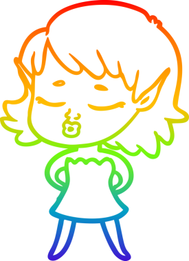 Gökkuşağı gradyan çizgisi bir insan tarafından çizilmiş güzel bir elf kızı çizimi