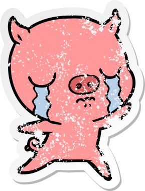 Bir insan tarafından çizilmiş ağlayan bir domuzun sıkıntılı çıkartması.