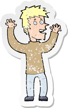 Bir insan tarafından çizilmiş heyecanlı bir çizgi filmin gerilimli çıkartması.