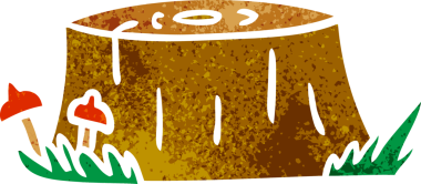 Bir insan tarafından çizilmiş bir ağaç kütüğünün el çizimi karikatürü.