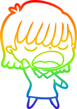 Gökkuşağı gradyan çizgi çizimi Bir insan tarafından yüksek sesle çizilen bir kadın karikatürü