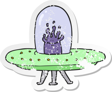 Bir insan tarafından çizilmiş bir uçan daire desenli karikatür çıkartması.