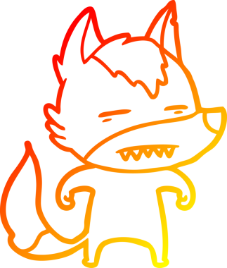 Bir insan tarafından çizilmiş dişleri gösteren çizgi bir kurdun sıcak çizgi çizimi