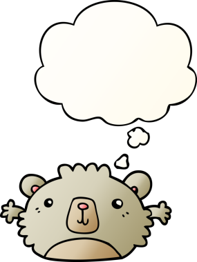 Bir insan tarafından çizilmiş yumuşak eğimli düşünce baloncuklu komik çizgi film ayısı.