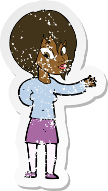 Bir insan tarafından çizilmiş hoş geldin jesti yapan karikatürlü bir kadının gerilimli çıkartması.