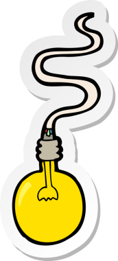 Bir insan tarafından çizilmiş çizgi film ampulünün çıkartması.