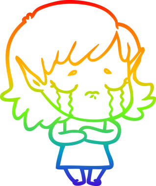 Gökkuşağı gradyan çizgi çizimi Bir insan tarafından çizilmiş ağlayan elf kızı