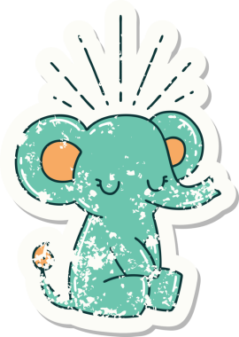 Dövme stili eski bir çıkartma. Bir insan tarafından çizilmiş şirin bir fil.