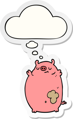 Düşünce baloncuklu şişman domuz insan tarafından çizilmiş bir çıkartma.