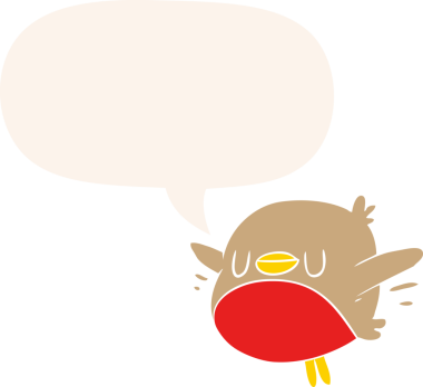 Bir insan tarafından çizilmiş eski tarz konuşma baloncuğu olan şirin çizgi film noel robini.