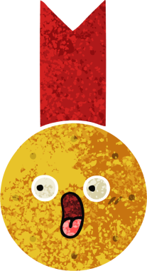 Bir insan tarafından çizilmiş altın madalyanın retro çizim tarzı karikatürü.