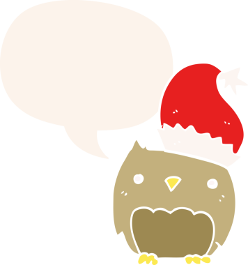 Bir insan tarafından çizilmiş konuşma baloncuğu olan sevimli noel baykuşu.
