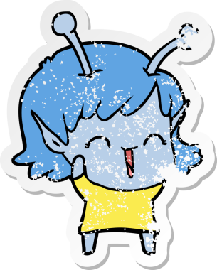 Bir insan tarafından çizilmiş uzaylı bir kızın kederli çıkartması.