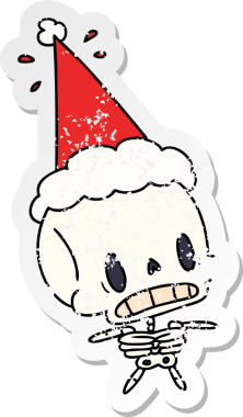 Bir insan tarafından çizilmiş kawaii iskeletinin hüzünlü çıkartması.